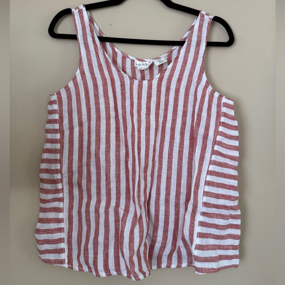 Nicole Miller | Red and Pink Boxy Sleeveless Tank Top | 100% Linen | Small